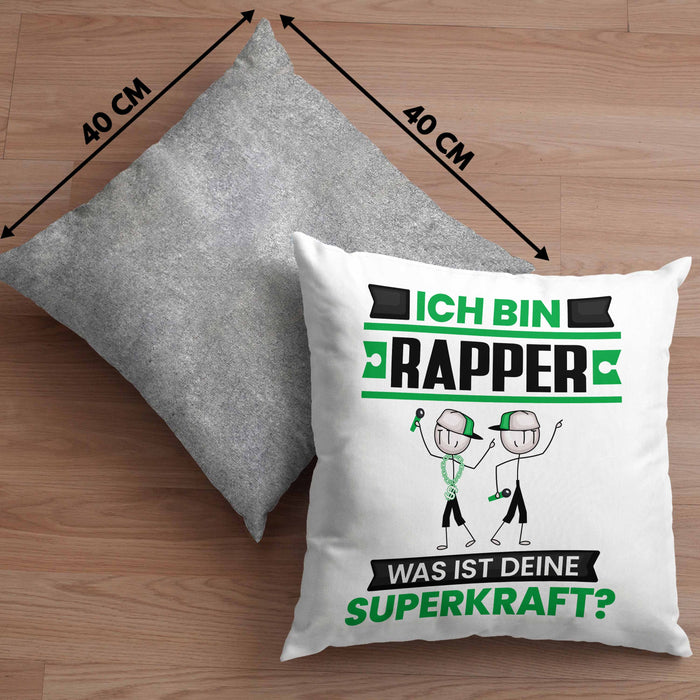 Rapper Kissen mit Füllung 40x40 Geschenk für Rapper Geburtstag Lustiger Spruch Was Ist Deine Superkraft (Grau) Grau Trendation
