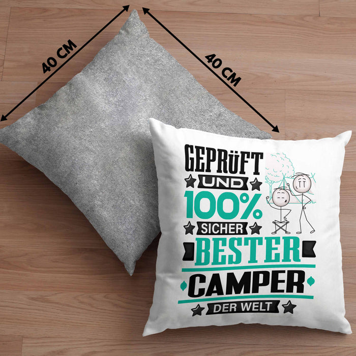 Camper Geschenk Lustiger Spruch für Camper Geschenkidee Bester Camper Der WeltKissen mit Füllung 40x40 (Grau) Grau Trendation