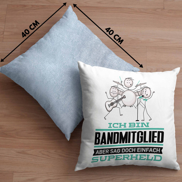 Bandmitglied Geschenk Kissen mit Füllung 40x40 Ich Bin Bandmitglied Aber Sag Doch Einfach Superheld Lustige Geschenkdiee für Bandmitglied (Grau) Blau Trendation