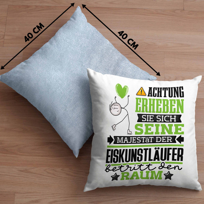 Eiskunstläufer Geschenk Kissen mit Füllung 40x40 Lustiger Spruch Erheben Sie Sich Der Eiskunstläufer Betritt den Raum (Grau) Blau Trendation