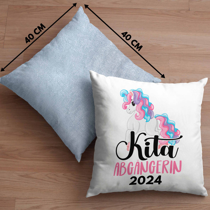 Kita Abgängerin 2024 Einschulung Mädchen Geschenk Kissen mit Füllung 40x40 Schulstart 1. Schultag Schuleinführung Schulanfang Geschenkidee Schulkind (Grau) Blau Trendation