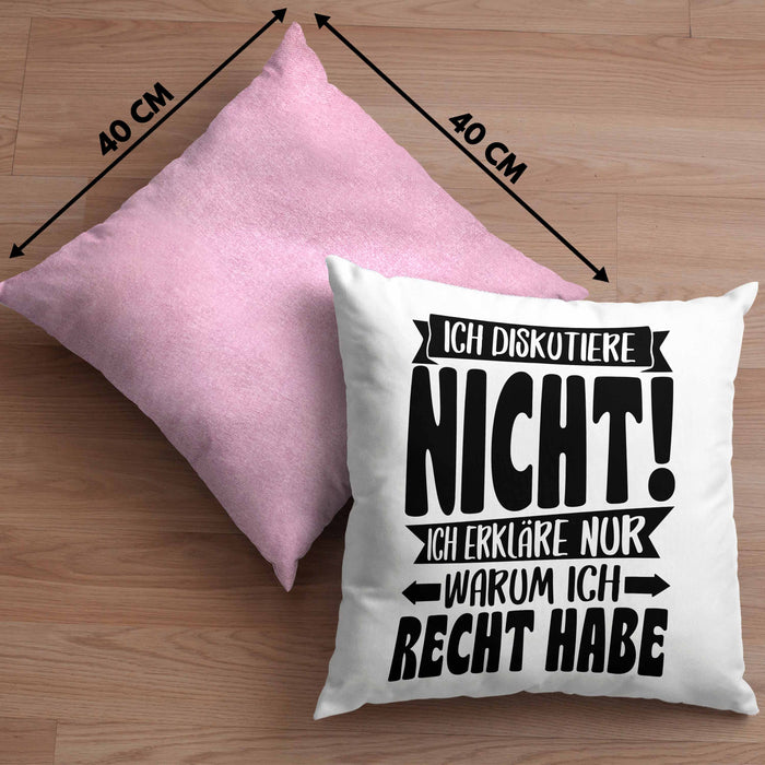 Lustige Kissen mit Füllung 40x40 Besserwisser Mit Spruch Ich Diskutiere Nicht Ich Erkläre Nur Warum Ich Recht Habe Sprüche Geschenkidee Kollege (Grau) Rosa Trendation