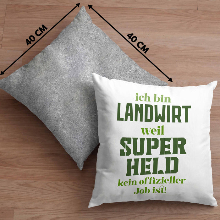 Landwirt Geschenk Kissen mit Füllung 40x40 Landwirtschaft Geschenke für Männer Traktor Spruch Superheld (Grau) Grau Trendation