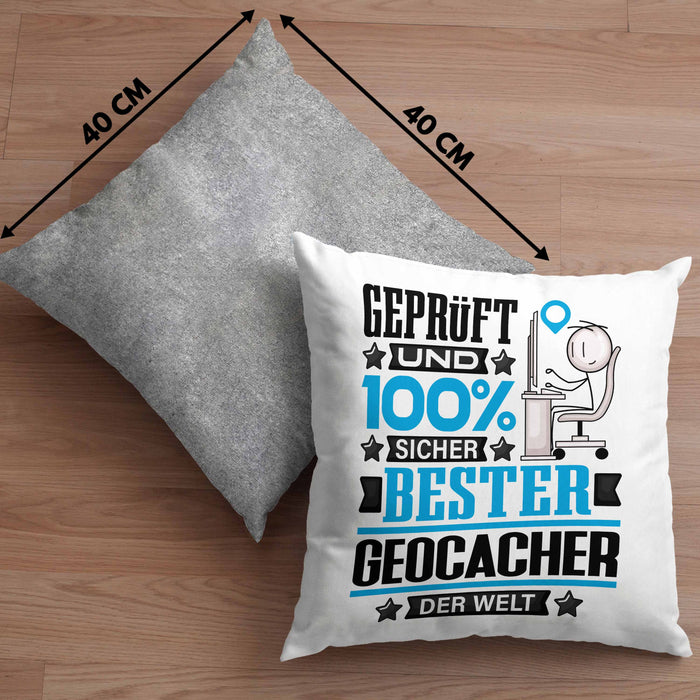 Geocacher Geschenk Lustiger Spruch für Geocacher Geschenkidee Bester Geocacher Der WeltKissen mit Füllung 40x40 (Grau) Grau Trendation