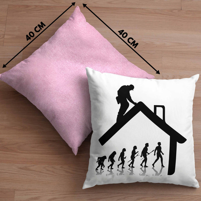 Dachdecker Geschenk Kissen mit Füllung 40x40 Evolution Geschenkidee Spruch (Grau) Rosa Trendation