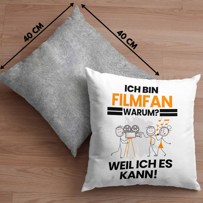 Filmfan Geschenk Kissen mit Füllung 40x40 Lustiger Spruch Ich Bin Filmfan Warum Weil Ich Es Kann Geschenkidee Bester Filmfan Geburtstag (Grau) Grau Trendation