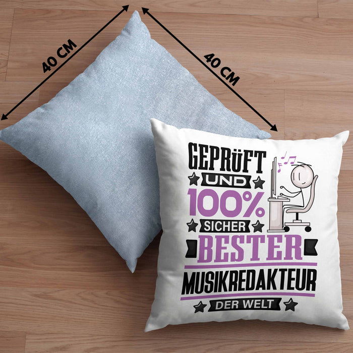 Musikredakteur Geschenk Lustiger Spruch für Musikredakteur Geschenkidee Bester Musikredakteur Der WeltKissen mit Füllung 40x40 (Grau) Blau Trendation