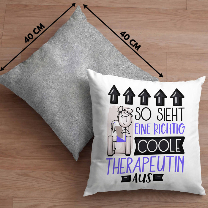 Therapeutin Geschenk Kissen mit Füllung 40x40 Lustig Geschenkidee für Therapeutin Geburtstag So Sieht Eine Richtig Coole Therapeutin Aus Frauen Spruch (Grau) Grau Trendation
