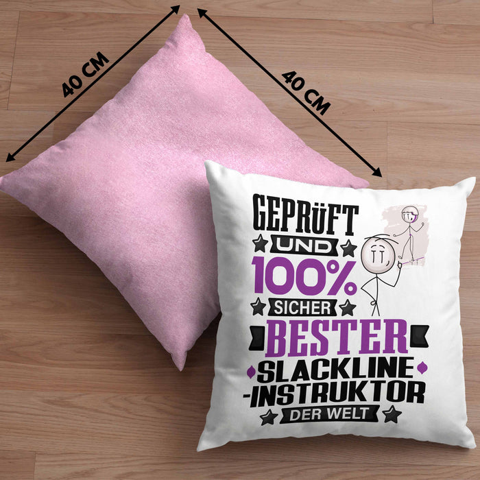 Slackline-Instruktor Geschenk Lustiger Spruch für Slackline-Instruktor Geschenkidee Bester Slackline-Instruktor Der WeltKissen mit Füllung 40x40 (Grau) Rosa Trendation
