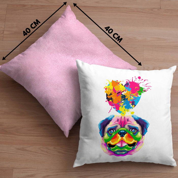 Mops Herz Farbe Besitzer Kissen mit Füllung 40x40 Geschenk Lustiger Spruch Geschenkidee Mops Liebhaber (Grau) Rosa Trendation
