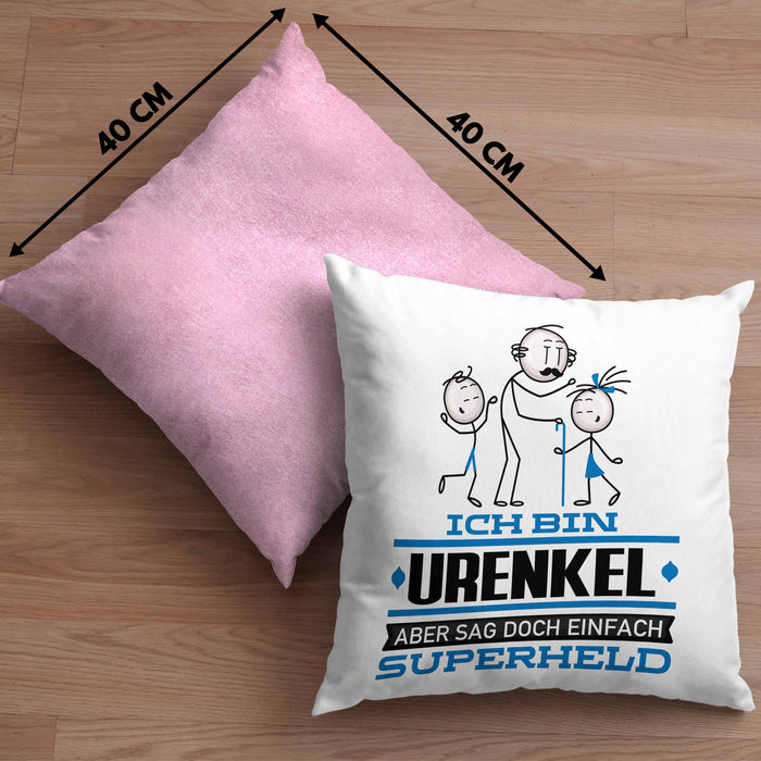 Urenkel Geschenk Kissen mit Füllung 40x40 Ich Bin Urenkel Aber Sag Doch Einfach Superheld Lustige Geschenkdiee für Urenkel (Grau) Rosa Trendation