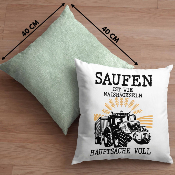 Landwirt Kissen mit Füllung 40x40 Geschenk Mais Häckseln Bauer Landwirtschaft Hauptsache Voll (Grau) Grün Trendation