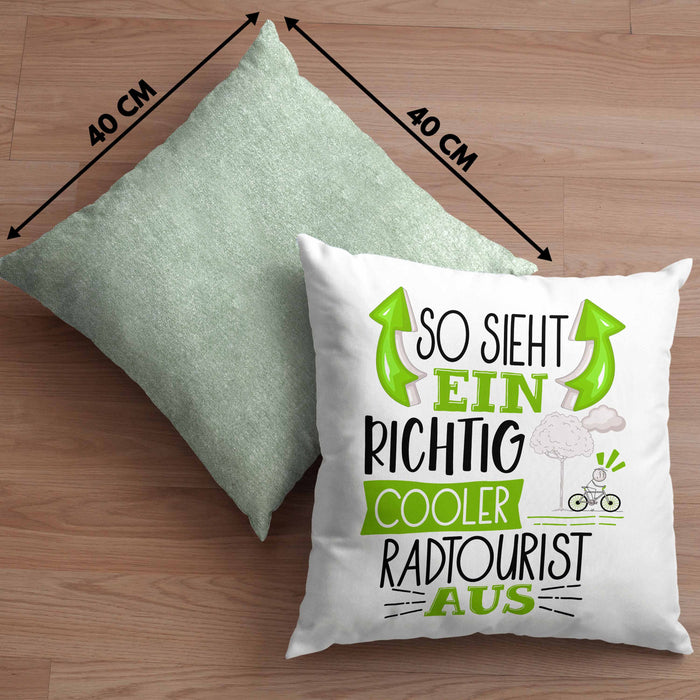 So Sieht Ein Richtig Cooler Radtourist Aus Geschenk Kissen mit Füllung 40x40 Lustiger Spruch Geschenkidee (Grau) Grün Trendation