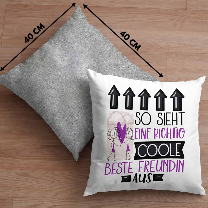 Beste Freundin Geschenk Kissen mit Füllung 40x40 Lustig Geschenkidee für Beste Freundin Geburtstag So Sieht Eine Richtig Coole Beste Freundin Aus Frauen Spruch BFF (Grau) Grau Trendation