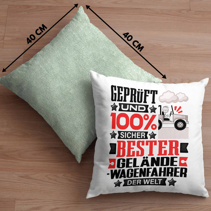 Geländewagenfahrer Geschenk Lustiger Spruch für Geländewagenfahrer Geschenkidee Bester Geländewagenfahrer Der WeltKissen mit Füllung 40x40 (Grau) Grün Trendation