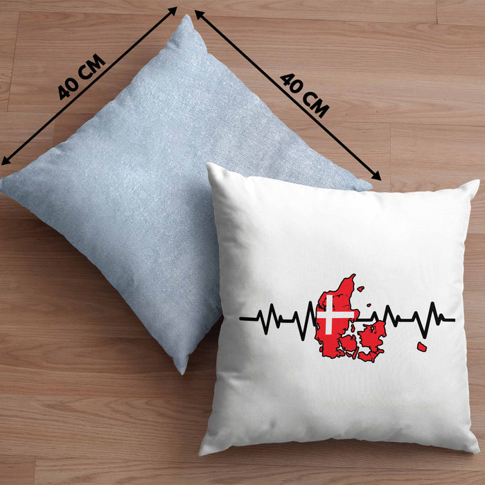 Dänische Flagge Geschenk Kissen mit Füllung 40x40 Herzschlag Dänemark Urlau Geschenkidee (Grau) Blau Trendation