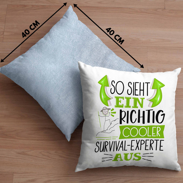 So Sieht Ein Richtig Cooler Survival-Experte Aus Kissen mit Füllung 40x40 Geschenk für Survival-Experte Geburtstag Geschenkdiee (Grau) Blau Trendation
