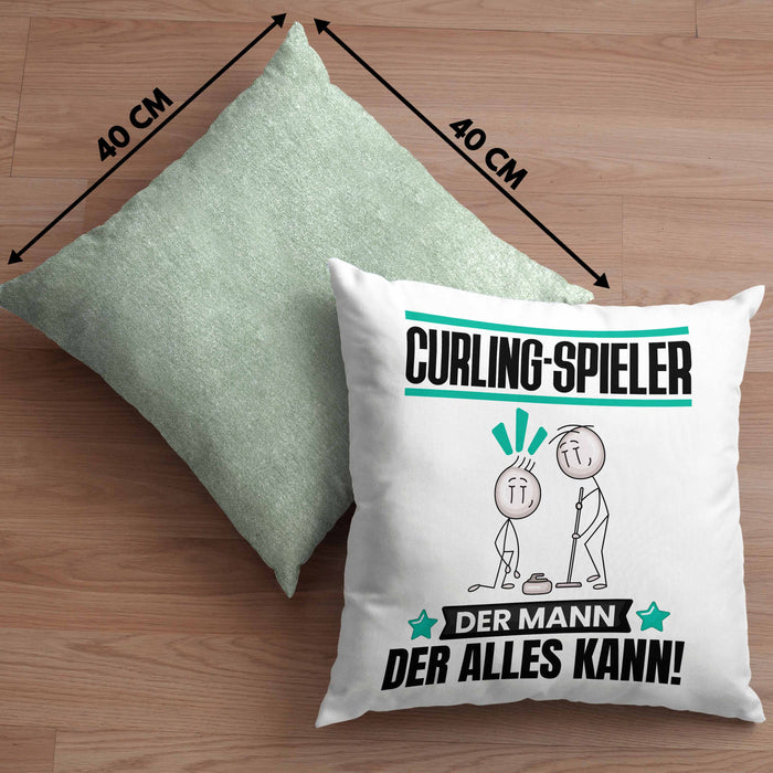 Curling-Spieler Kissen mit Füllung 40x40 Geschenk für Curling-Spieler Der Mann Der Alles Kann Geschenkidee zum Geburtstag (Grau) Grün Trendation
