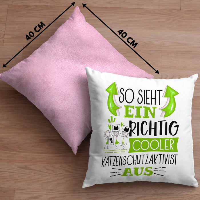 Katzenschutzaktivist Kissen mit Füllung 40x40 So Sieht Ein Richtig Cooler Katzenschutzaktivist Aus Geschenk Lustiger Spruch Geschenkidee (Grau) Rosa Trendation