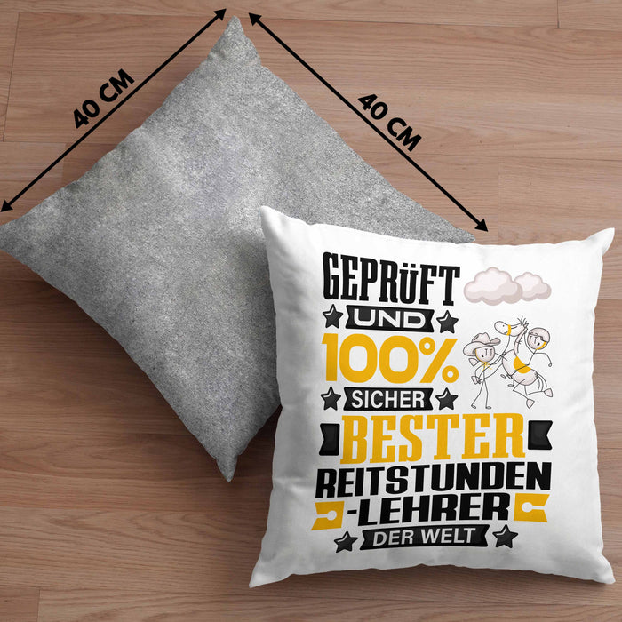 Reitstundenlehrer Geschenk Lustiger Spruch für Reitstundenlehrer Geschenkidee Bester Reitstundenlehrer Der WeltKissen mit Füllung 40x40 (Grau) Grau Trendation