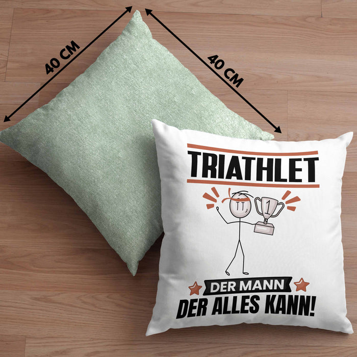 Triathlet Kissen mit Füllung 40x40 Geschenk für Triathlet Der Mann Der Alles Kann Geschenkidee zum Geburtstag (Grau) Grün Trendation