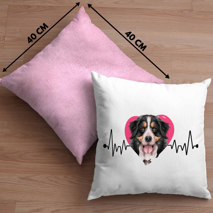 Berner Sennen Besitzer Kissen mit Füllung 40x40 Geschenk Lustiger Spruch Geschenkidee Herzschlag Berner Sennen (Grau) Rosa Trendation