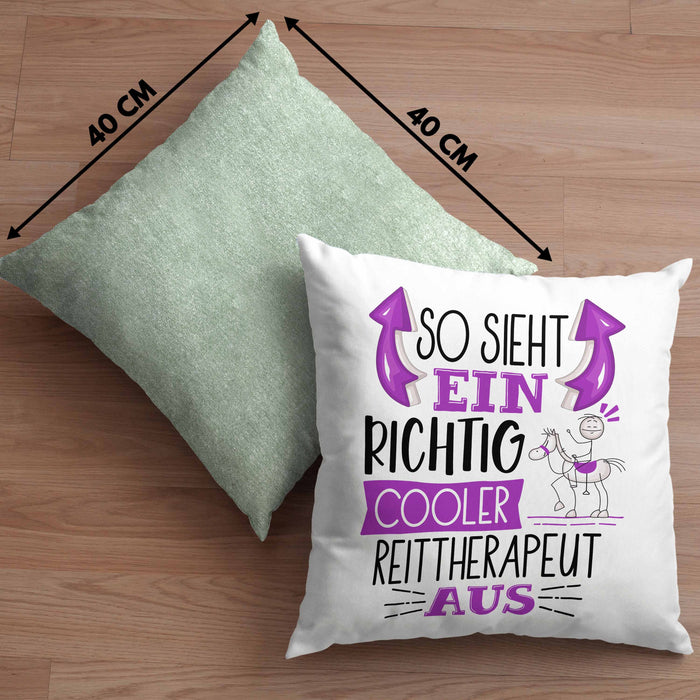 So Sieht Ein Richtig Cooler Reittherapeut Aus Kissen mit Füllung 40x40 Geschenk für Reittherapie Geschenkidee Spruch (Grau) Grün Trendation