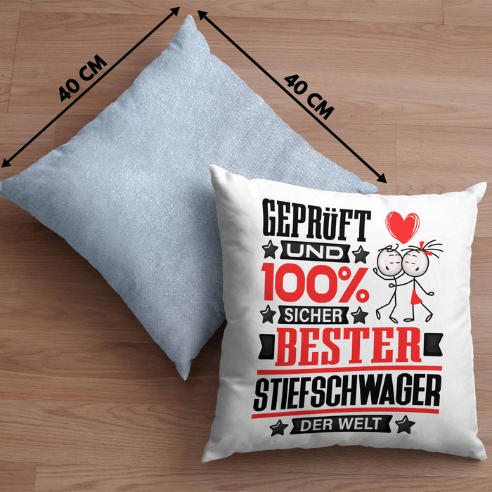 Stiefschwager Geschenk Lustiger Spruch für Stiefschwager Geschenkidee Bester Stiefschwager Der WeltKissen mit Füllung 40x40 (Grau) Blau Trendation