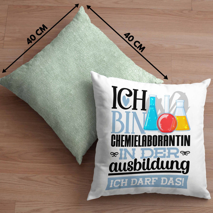 Chemielaborantin Ausbildung Start Geschenk Kissen mit Füllung 40x40 Ich Bin Chemielaborantin In Der Ausbildung Ich Darf Das Geschenkidee (Grau) Grün Trendation