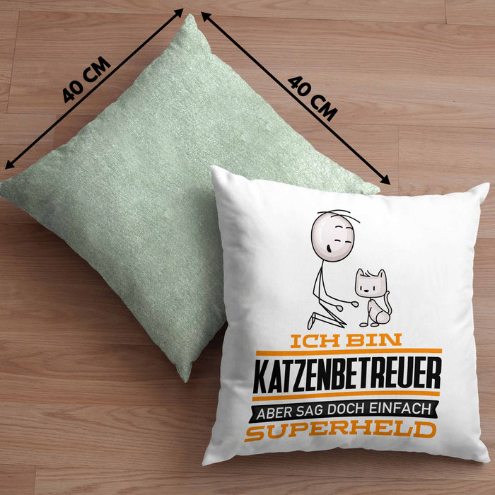 Katzenbetreuer Geschenk Kissen mit Füllung 40x40 Ich Bin Katzenbetreuer Aber Sag Doch Einfach Superheld Lustige Geschenkdiee für Katzenbetreuer (Grau) Grün Trendation