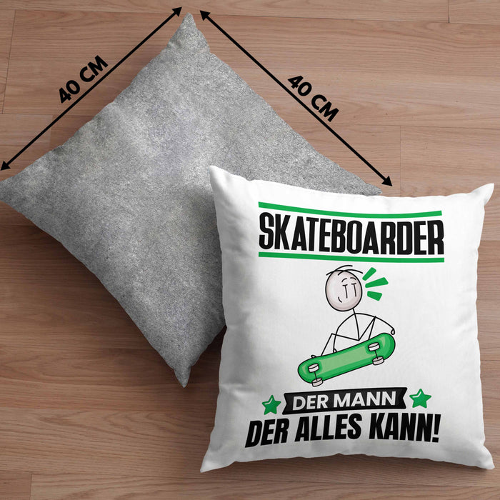 Skateboarder Kissen mit Füllung 40x40 Geschenk für Skateboarder Der Mann Der Alles Kann Geschenkidee zum Geburtstag (Grau) Grau Trendation