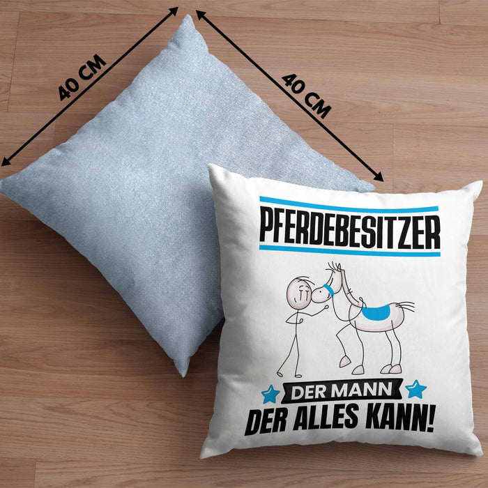 Pferdebesitzer Kissen mit Füllung 40x40 Geschenk für Pferdebesitzer Der Mann Der Alles Kann Geschenkidee zum Geburtstag (Grau) Blau Trendation