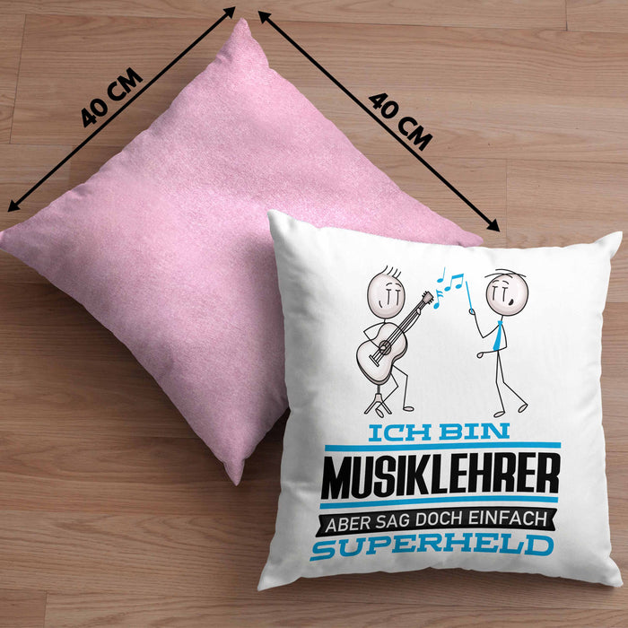 Musiklehrer Geschenk Kissen mit Füllung 40x40 Ich Bin Musiklehrer Aber Sag Doch Einfach Superheld Lustige Geschenkdiee für Musiklehrer (Grau) Rosa Trendation