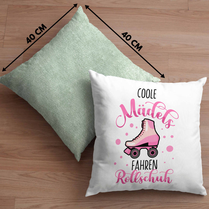 Lustige Rollschuh-Kissen mit Füllung 40x40 Geschenk für Rollschuhfahrerinnen Coole Mädels Fahren Rollschuh (Grau) Grün Trendation