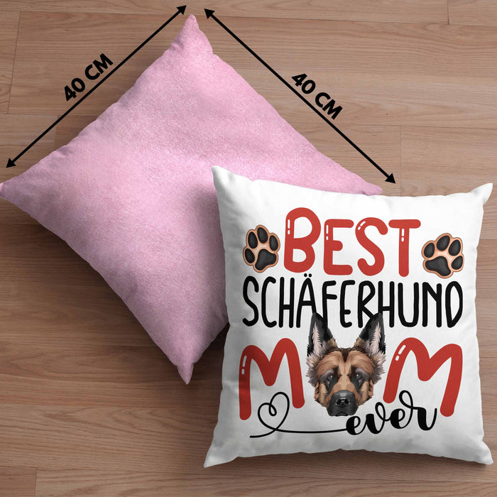 Schäferhund Mom Besitzerin Kissen mit Füllung 40x40 Geschenk Lustiger Spruch Geschenkidee Besitzerin Schäferhund Mama (Grau) Rosa Trendation