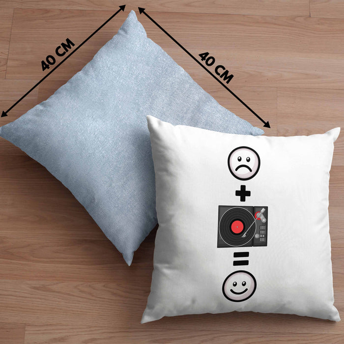 DJ Schallplattenspieler Kissen mit Füllung 40x40 Geschenk für Schallplatten Fans :( + Schallplatte = :) Lustige Geschenkidee Geburtstag (Grau) Blau Trendation