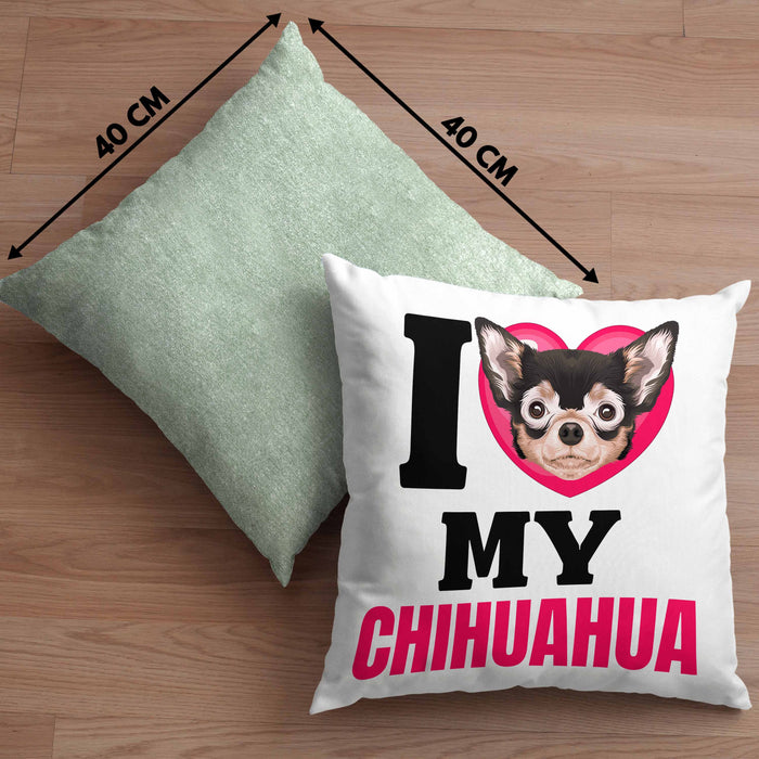 Chihuahua Besitzerin Kissen mit Füllung 40x40 Geschenk Lustiger Spruch Geschenkidee I Love My Chihuahua (Grau) Grün Trendation