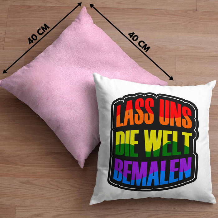 Geschenkidee LGBT Kissen mit Füllung 40x40 "Lass uns die Welt Bemalen" Regenbogenfarben (Grau) Rosa Trendation
