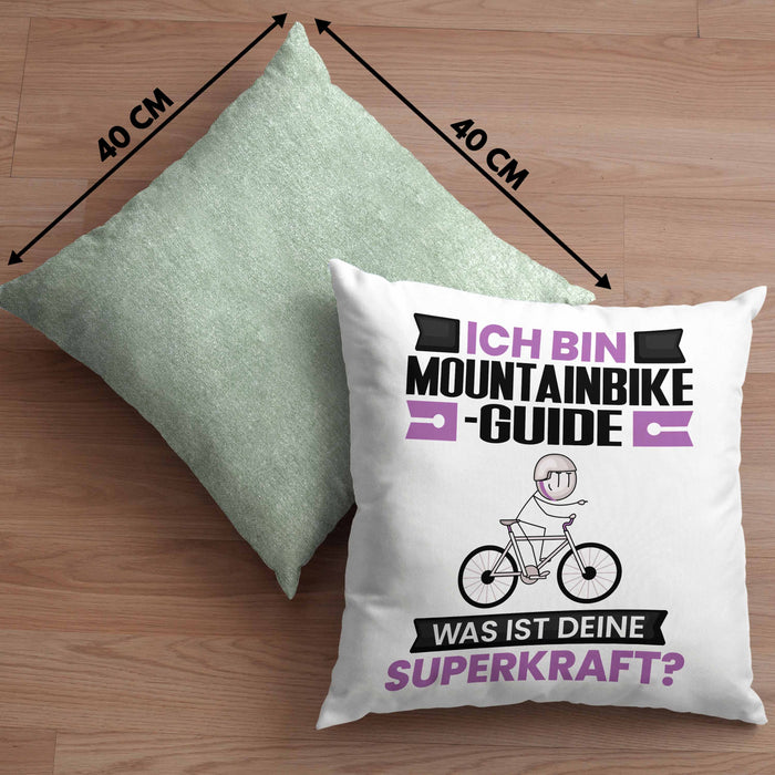 Mountainbike-Guide Kissen mit Füllung 40x40 Geschenk für Mountainbike-Guide Geburtstag Lustiger Spruch Was Ist Deine Superkraft (Grau) Grün Trendation