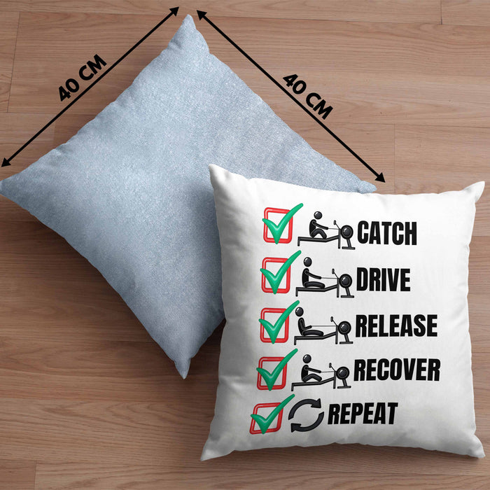 Rudern Kissen mit Füllung 40x40 Geschenk Ruderer Rudergerät Catch Drive Release Recover Repeat Ruder-Verein Geschenkidee (Grau) Blau Trendation
