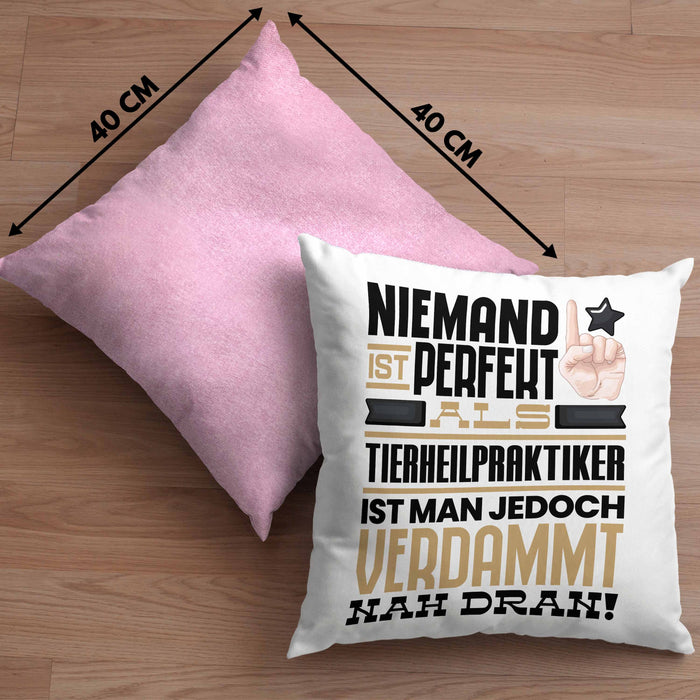Tierheilpraktiker Geschenk Kissen mit Füllung 40x40 Lustige Geschenkidee für Tierheilpraktiker Geburtstag Niemand Ist Perfekt Aber Als Tierheilpraktiker Ist Man Nah Dran (Grau) Rosa Trendation