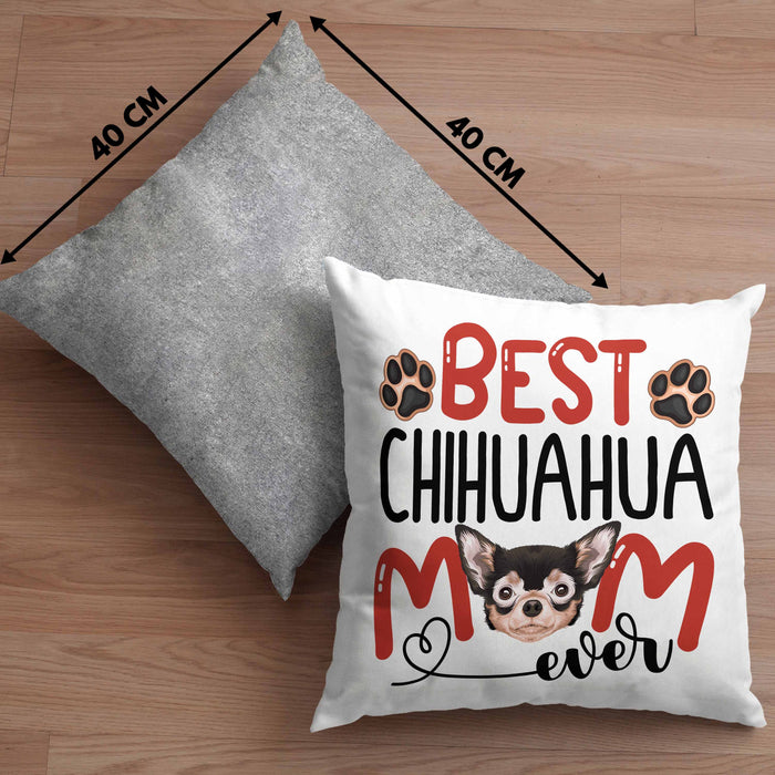 Chihuahua Mom Besitzerin Kissen mit Füllung 40x40 Geschenk Lustiger Spruch Geschenkidee Besitzerin Chihuahua Mama (Grau) Grau Trendation