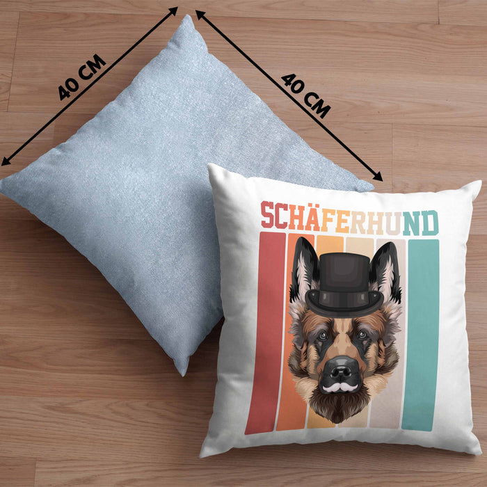 Schäferhund Besitzer Kissen mit Füllung 40x40 Geschenk Lustiger Spruch Geschenkidee Retro Vinatge Schäferhund (Grau) Blau Trendation