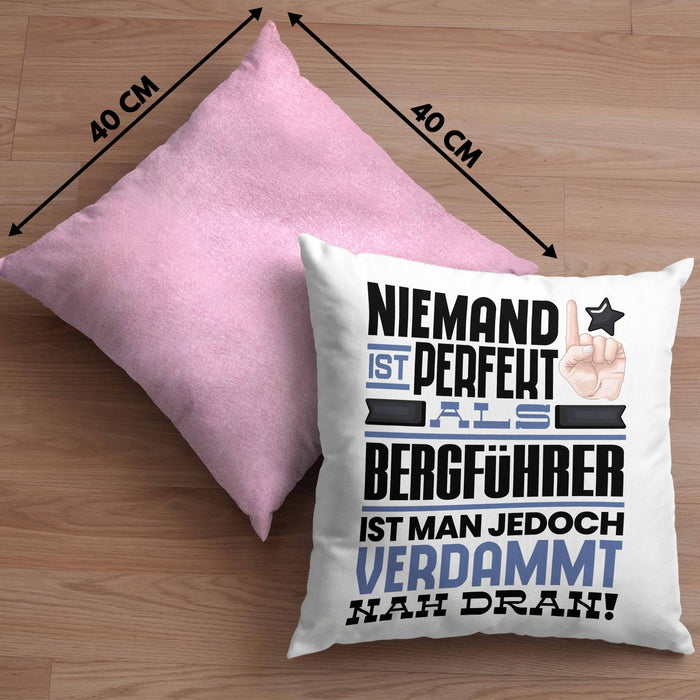 Bergführer Geschenk Kissen mit Füllung 40x40 Lustige Geschenkidee für Bergführer Geburtstag Niemand Ist Perfekt Aber Als Bergführer Ist Man Nah Dran (Grau) Rosa Trendation