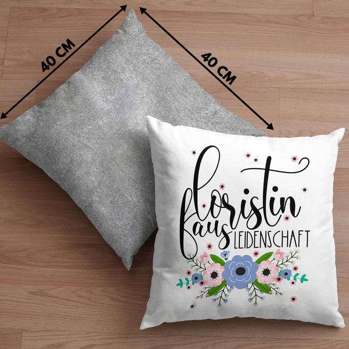 Floristin Aus Leidenschaft Kissen mit Füllung 40x40 Geschenk Blumen Floristin Geschenkidee (Grau) Grau Trendation