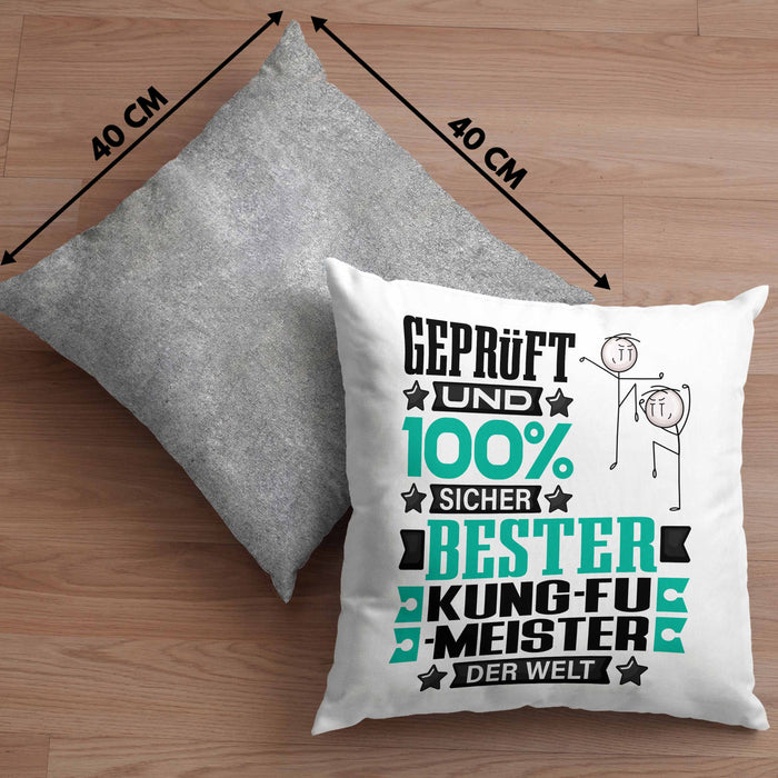 Kung-Fu-Meister Geschenk Lustiger Spruch für Kung-Fu-Meister Geschenkidee Bester Kung-Fu-Meister Der WeltKissen mit Füllung 40x40 (Grau) Grau Trendation