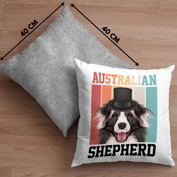 Australian Shepherd Besitzer Kissen mit Füllung 40x40 Geschenk Lustiger Spruch Geschenkidee Retro Vinatge Australian Shepherd (Grau) Grau Trendation