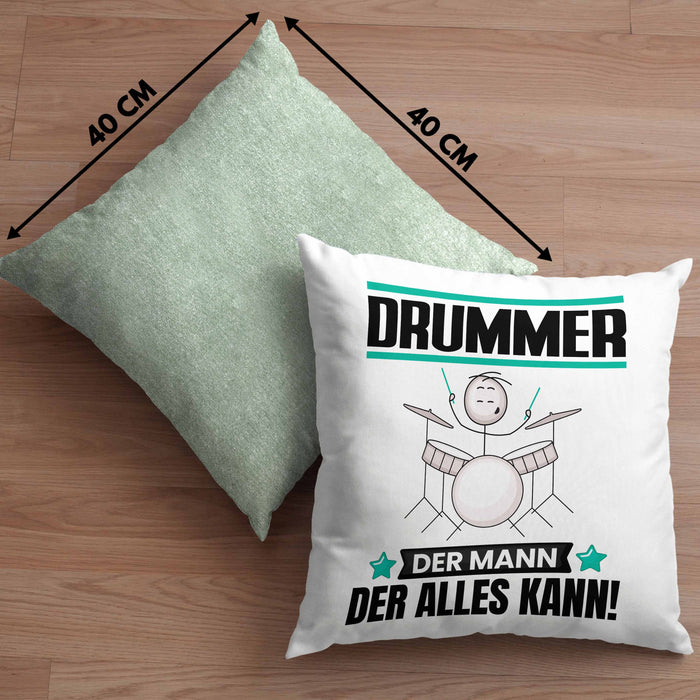 Drummer Kissen mit Füllung 40x40 Geschenk für Drummer Der Mann Der Alles Kann Geschenkidee zum Geburtstag (Grau) Grün Trendation