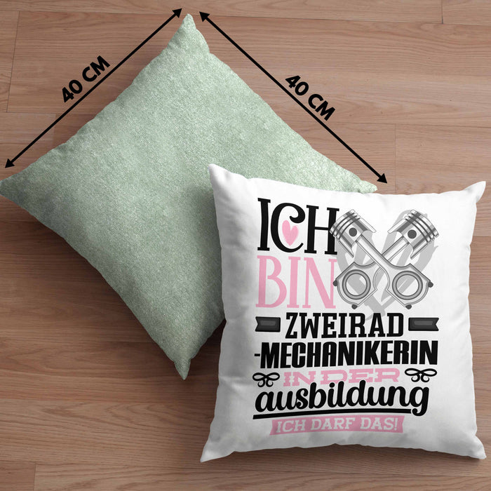 Zweiradmechanikerin Ausbildung Start Geschenk Kissen mit Füllung 40x40 Ich Bin Zweiradmechanikerin In Der Ausbildung Ich Darf Das Geschenkidee (Grau) Grün Trendation