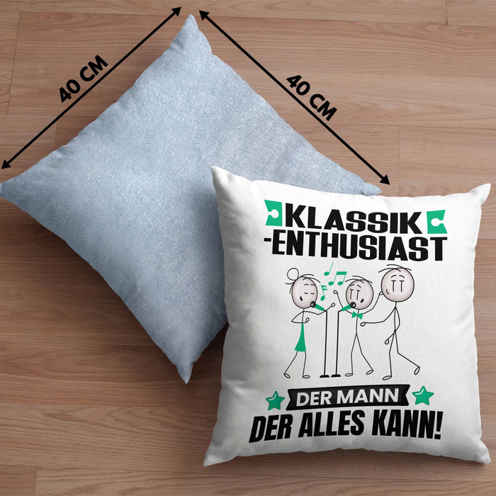 Klassik-Enthusiast Kissen mit Füllung 40x40 Geschenk für Klassik-Enthusiast Der Mann Der Alles Kann Geschenkidee zum Geburtstag (Grau) Blau Trendation